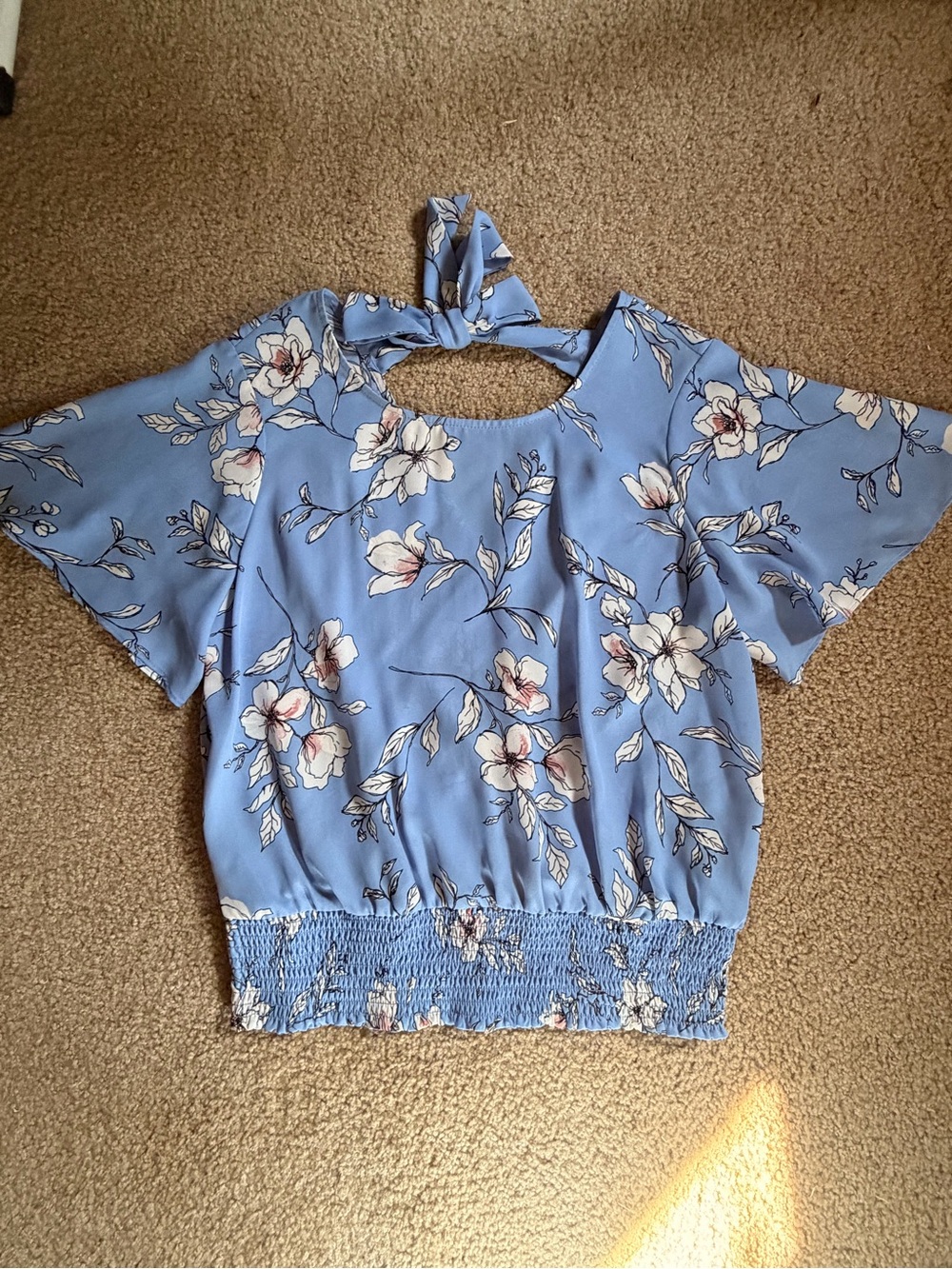 Floral Tie-Neck Blue Women's Top